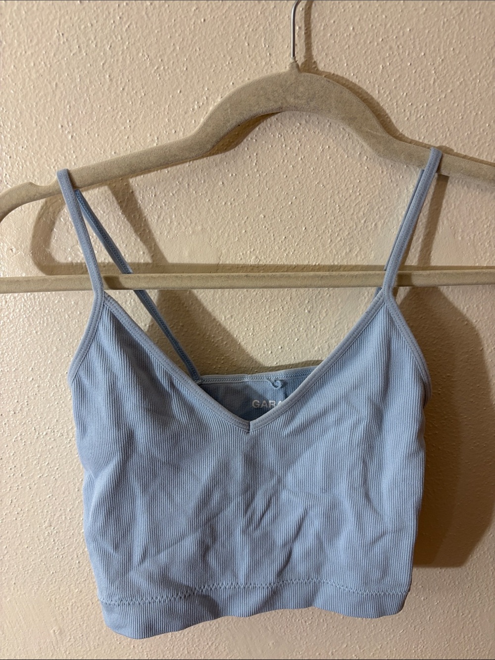 Garage Baby Blue Ribbed V-Neck Crop Tank